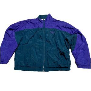 Vintage Reebok Womens Medium Green Purple Windbreaker Track Jacket 90s Colorful